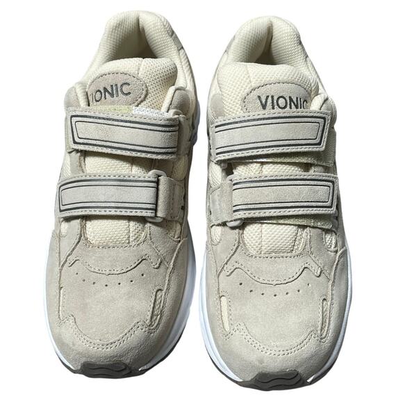 Vionic Tabi Cream Suede Hook & Loop Sneakers Size 7.5 Contoured Orthotic Footbed - Picture 2 of 7